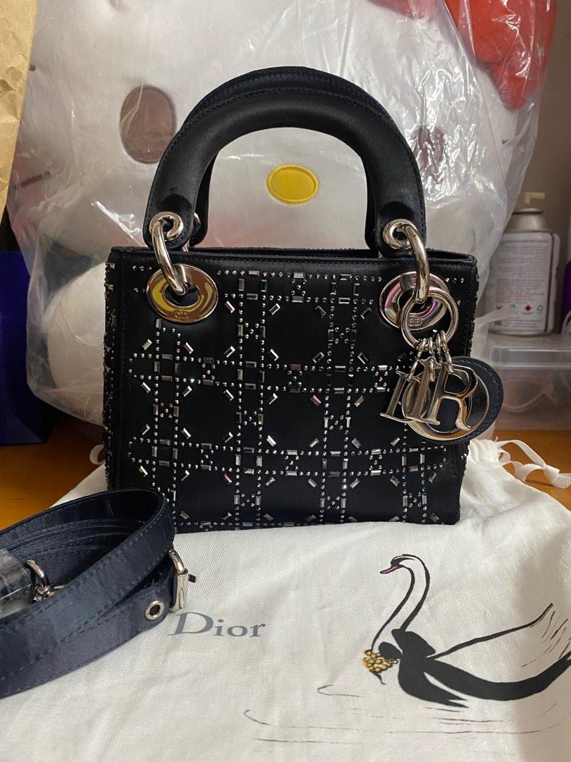 Mini lady dior black strass cannage satin, Women's Fashion, Bags