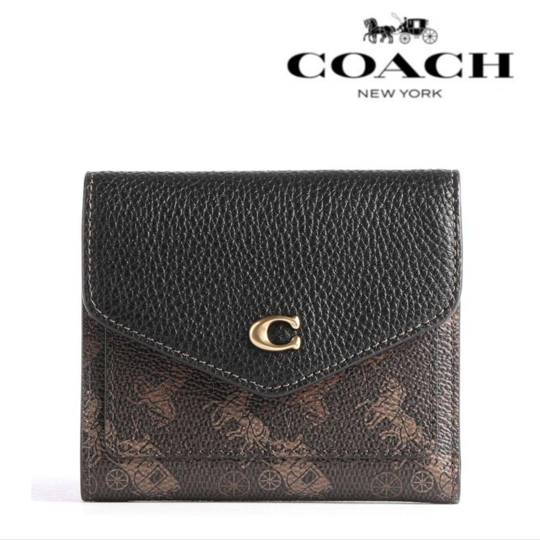 New Coach Original Dark Brown Black Signature Collection Horse carriage  printed Wyn Small Wallet In Colorblock Signature Canvas For Women Come With 