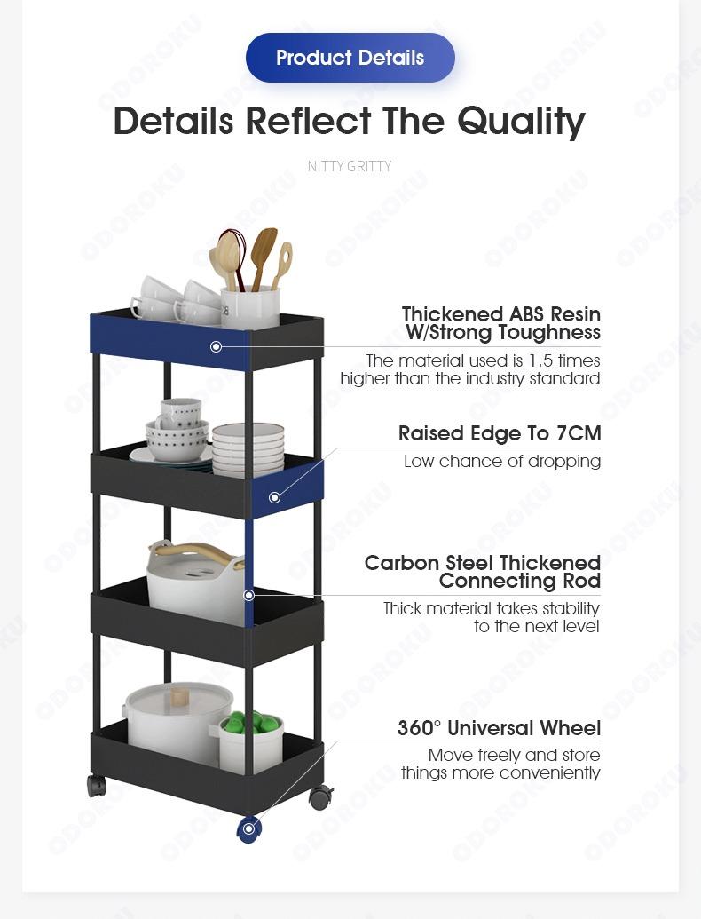 ODOROKU 3/4/5 Tiers Slim Storage Cart Kitchen Bathroom Rolling Utility ...