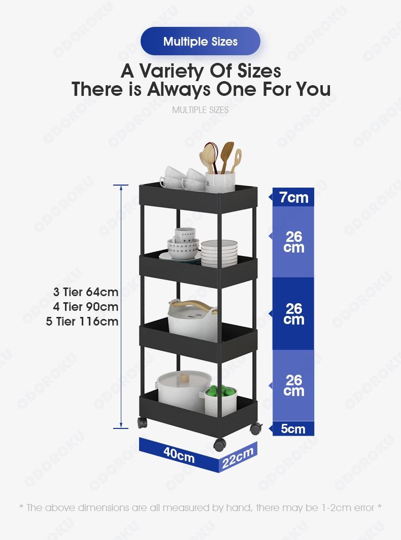ODOROKU 3/4/5 Tiers Slim Storage Cart Kitchen Bathroom Rolling Utility ...