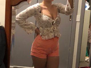 Pink denim shorts