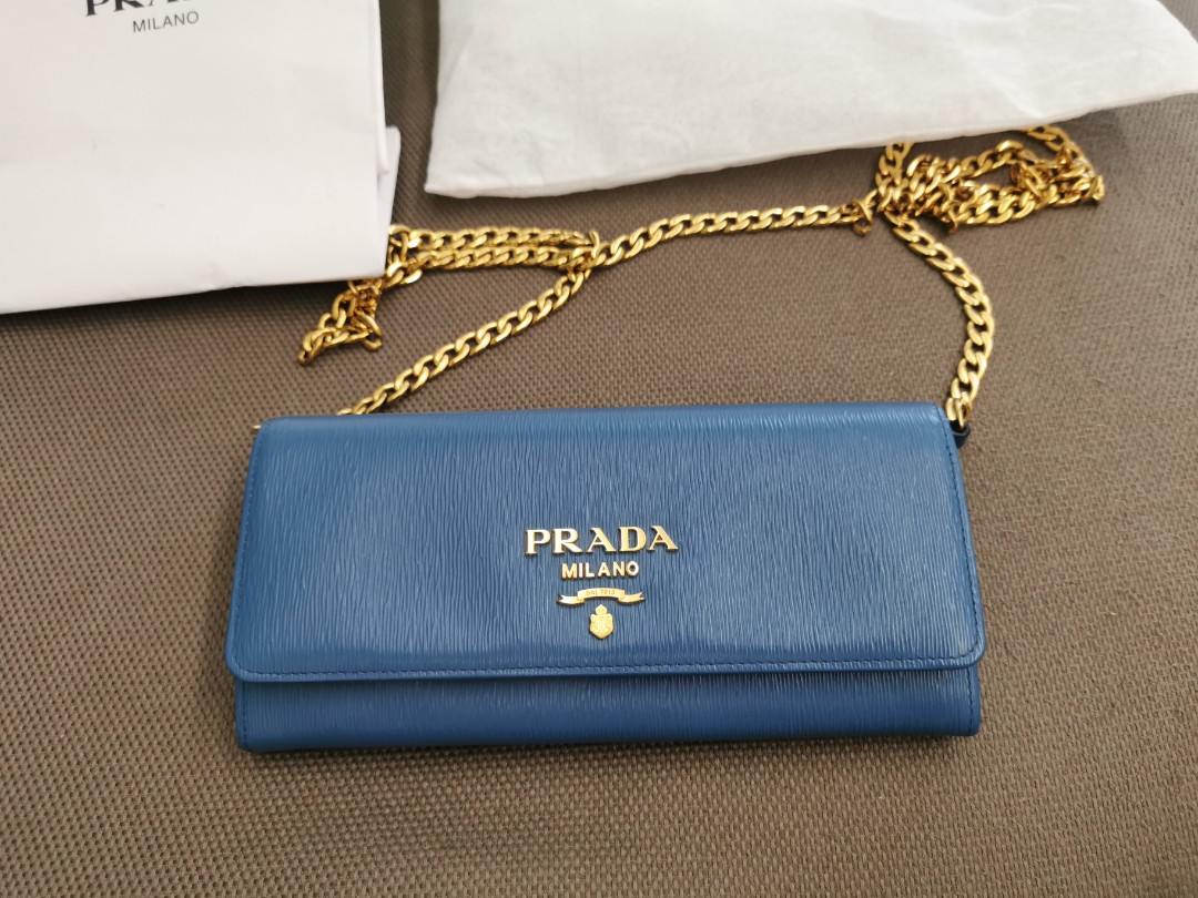 PRADA cobalt blue wallet with chain