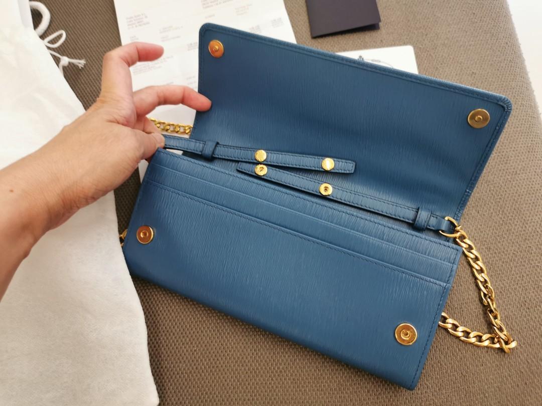 PRADA cobalt blue wallet with chain