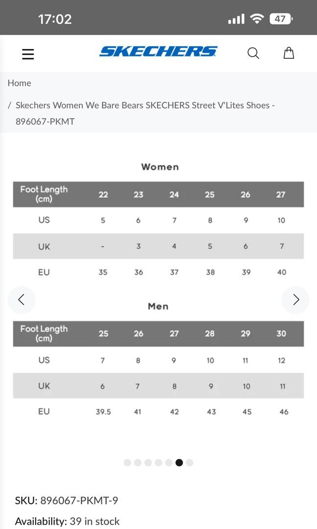 Skechers shoes size chart in cm hot sale