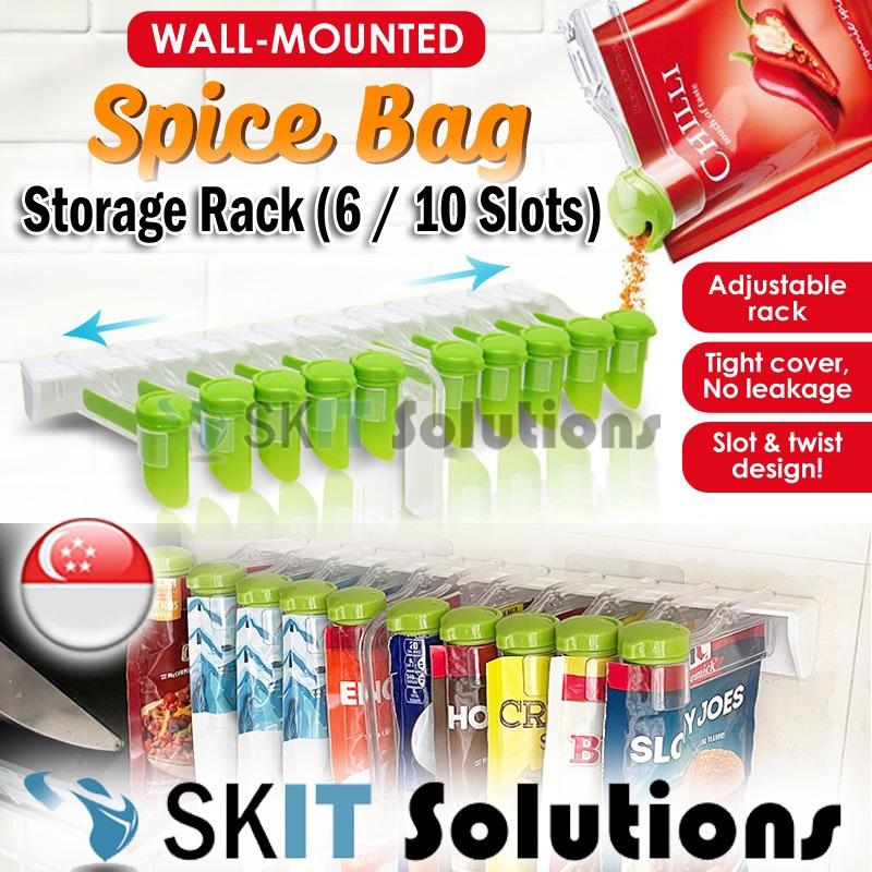 SKIT SG 6 10 Slots Spice Bag Storage Rack Kitchen Condiment Seasoning Packs Organiser Wall Mounted