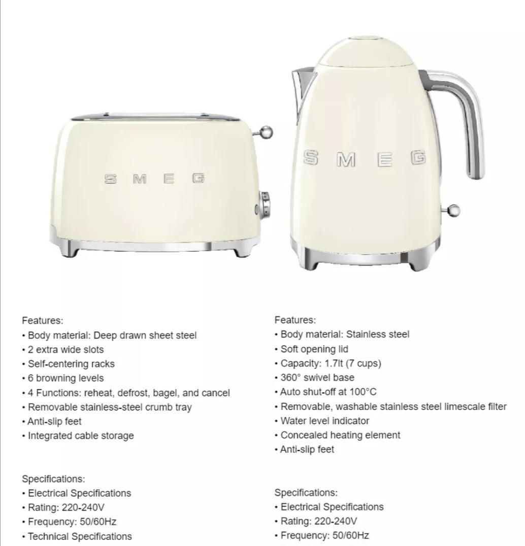 SMEG Toaster and Kettle, TV & Home Appliances, Kitchen Appliances