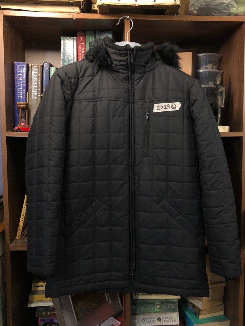 UNIQLO Quilted Jacket Large Hooded Fur Full zip Puffer, Women's Fashion