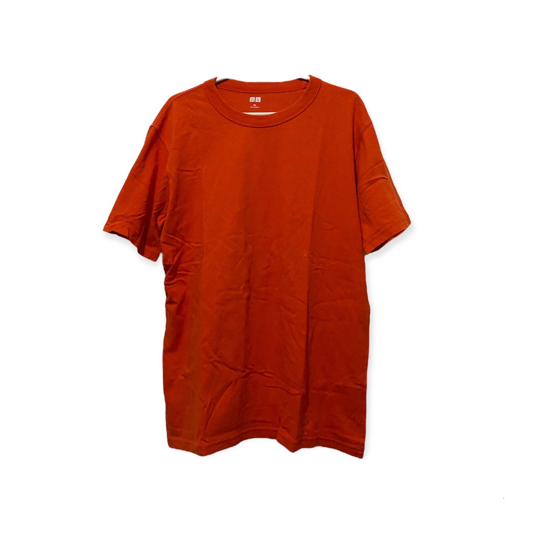 Uniqlo UCrew Neck Short Sleeve Shirt Orange, Men's Fashion, Tops