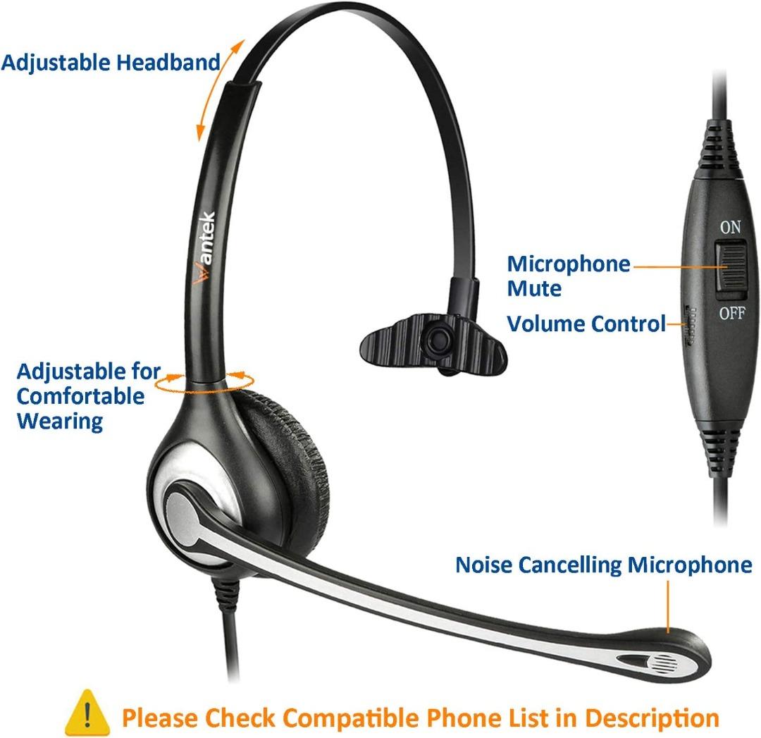 Wantek Corded Telephone Headset Mono w/Noise Canceling Mic for AVAYA