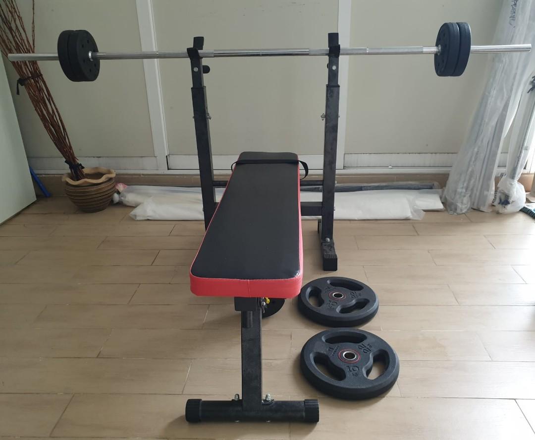 Weight lifting store bench and bar