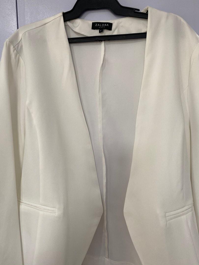 White Zalora suit (tailored pants and collarless blazer), Women's ...