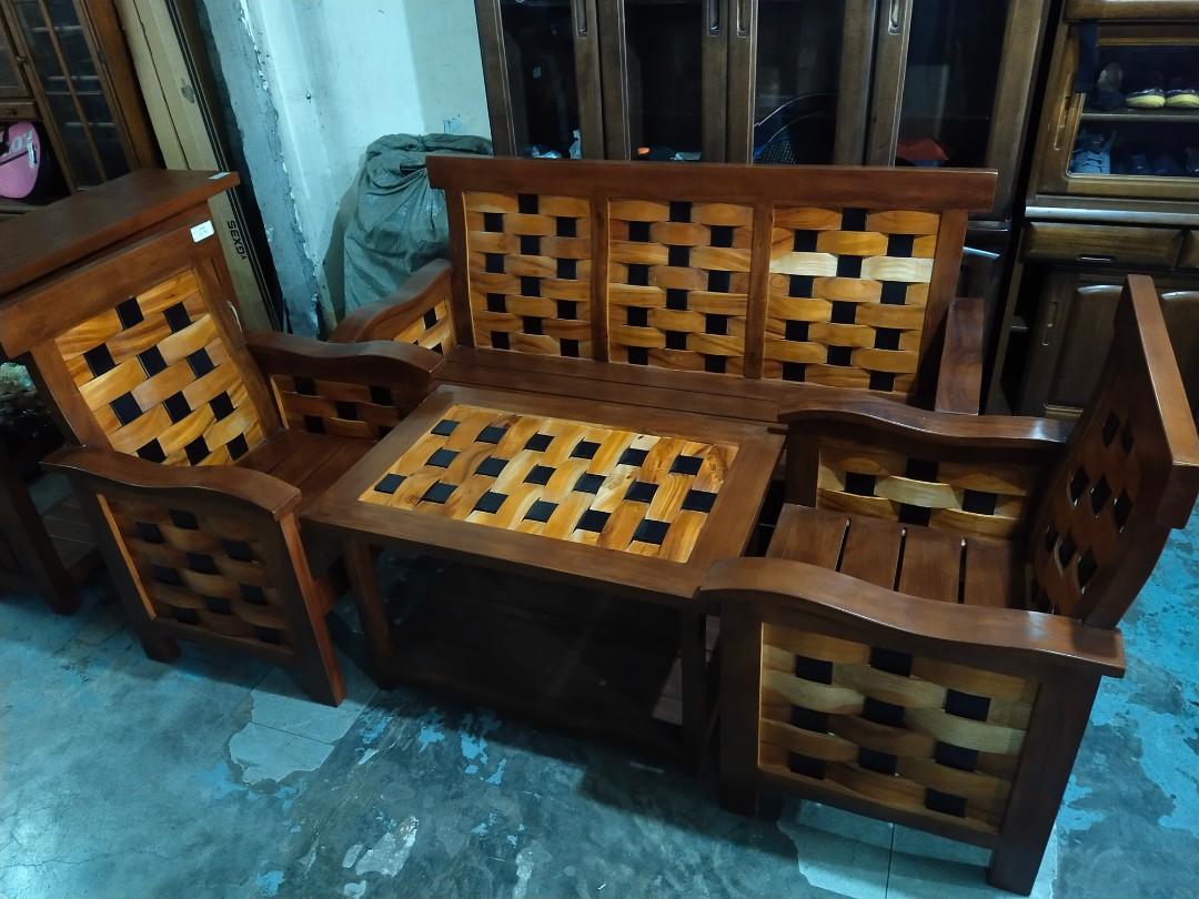 WOODEN MAHOGANY SALA SET, Furniture & Home Living, Furniture, Sofas on