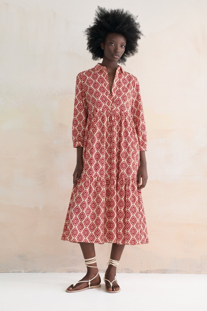 ZARA PRINTED MIDI DRESS REDDISH