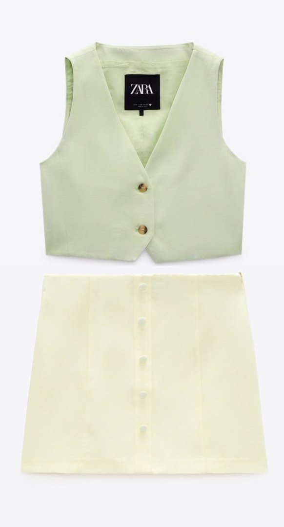 ZARA BNWT LINEN BLEND WAISTCOAT & SKIRT, Women's Fashion, Dresses