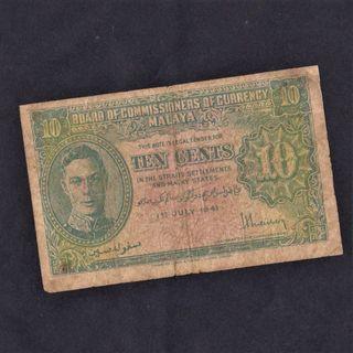 1941 10CENTS MALAYA DUIT LAMA (VARIETY C), TAC001720, F