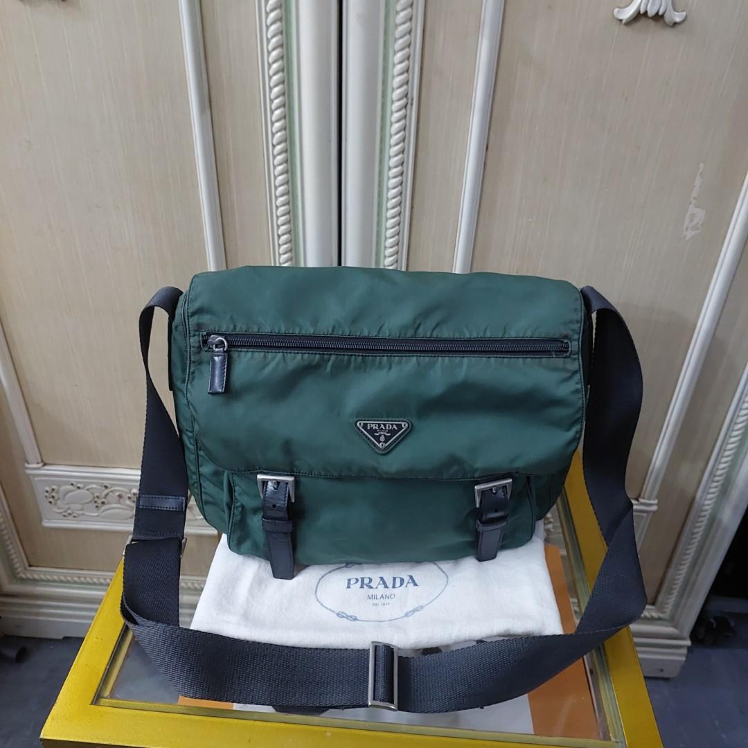 Prada Khaki Army Green Pattina Sport Messenge Bag
