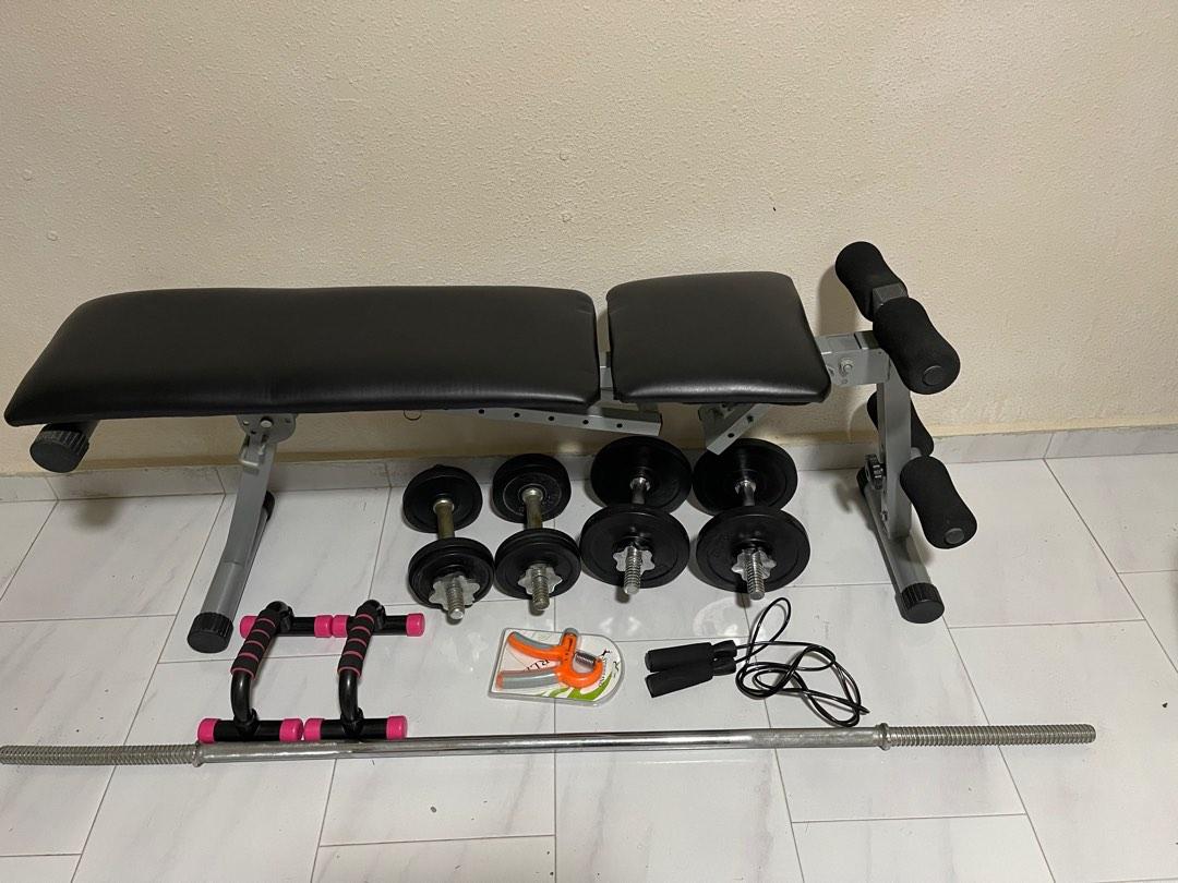 Bench Unit, Dumbbells, straight bar & push up bar, Sports Equipment