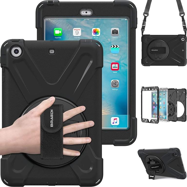 Built-in Screen Protector Heavy Duty Shockproof with Kickstand/Hand Strap Case for iPad 7th Generation 2019 10.2-Black BRAECNstock New iPad 10.2 Case 2019, 