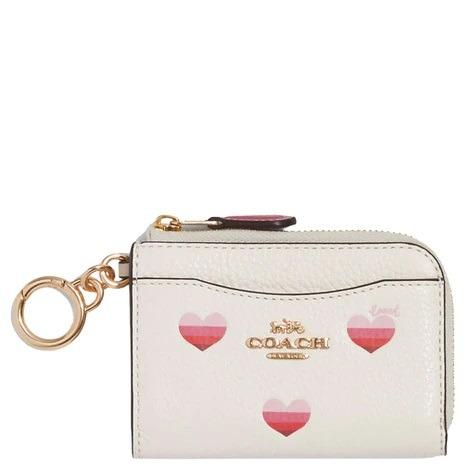 Coach Outlet L Zip Card Case with Stripe Heart Print - White - One Size