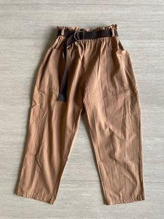 Camel Brown Paper Bag Culottes w belt & pockets
