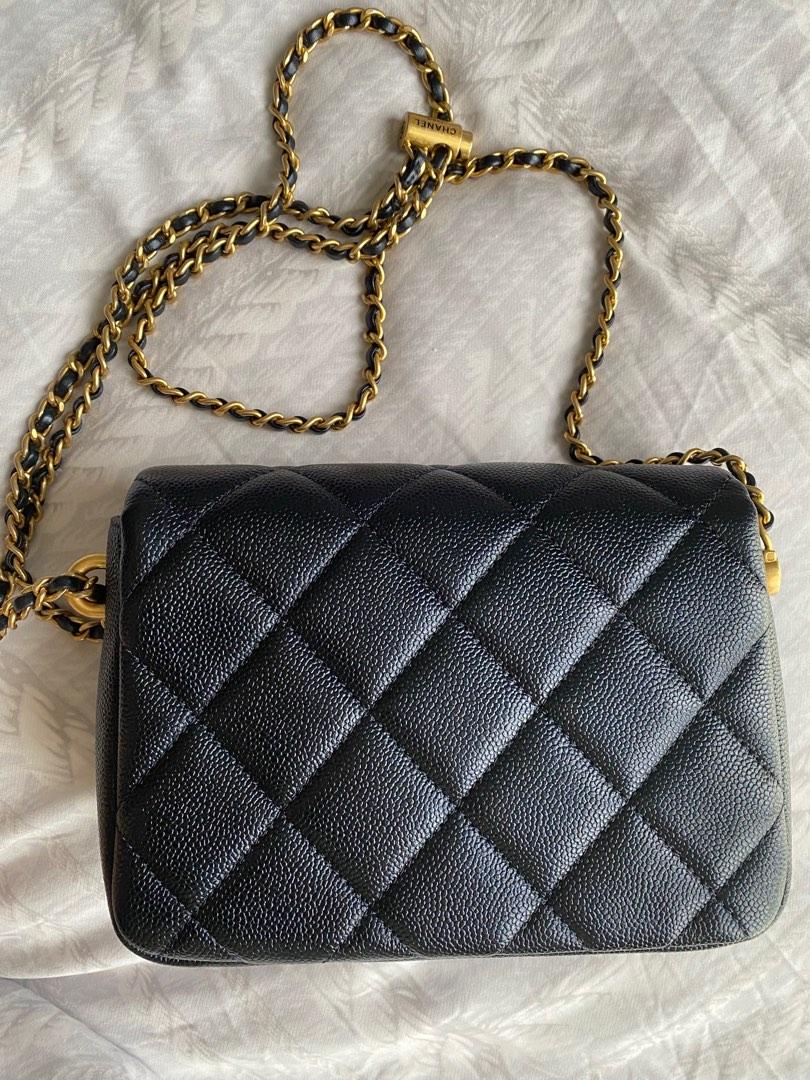 Chanel 21K caviar Perfect Mini Flap Bag in Iridescent Black (Midnight)