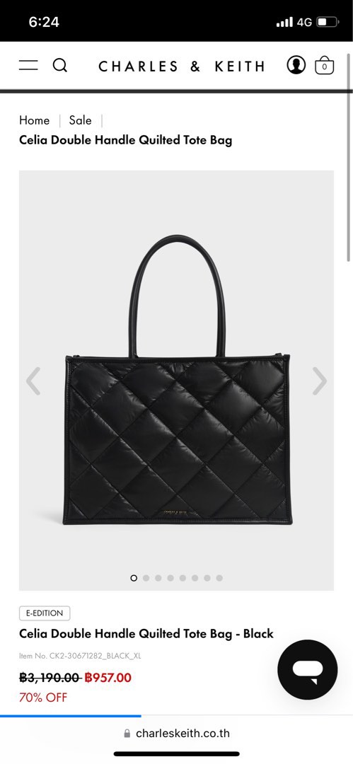 Charles&Keith Celia Double Handle Quilted Tote Bag - Black, Women's ...