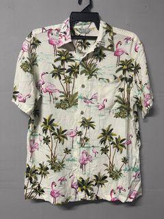 Egret Motif Hawaiian Shirt Rayon