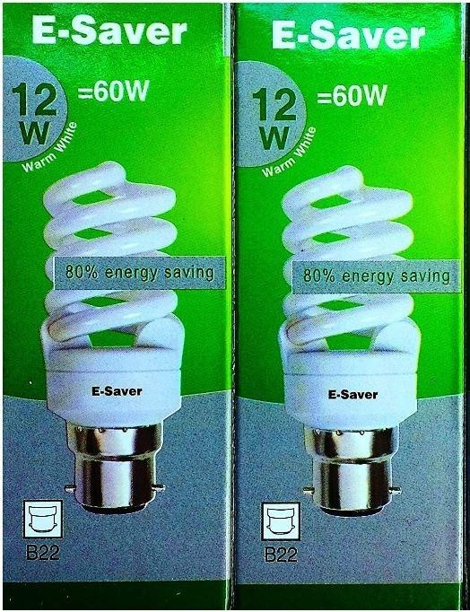 ESaver CFL Full Spiral Energy Saving Light Bulbs 12W = 60 Watt