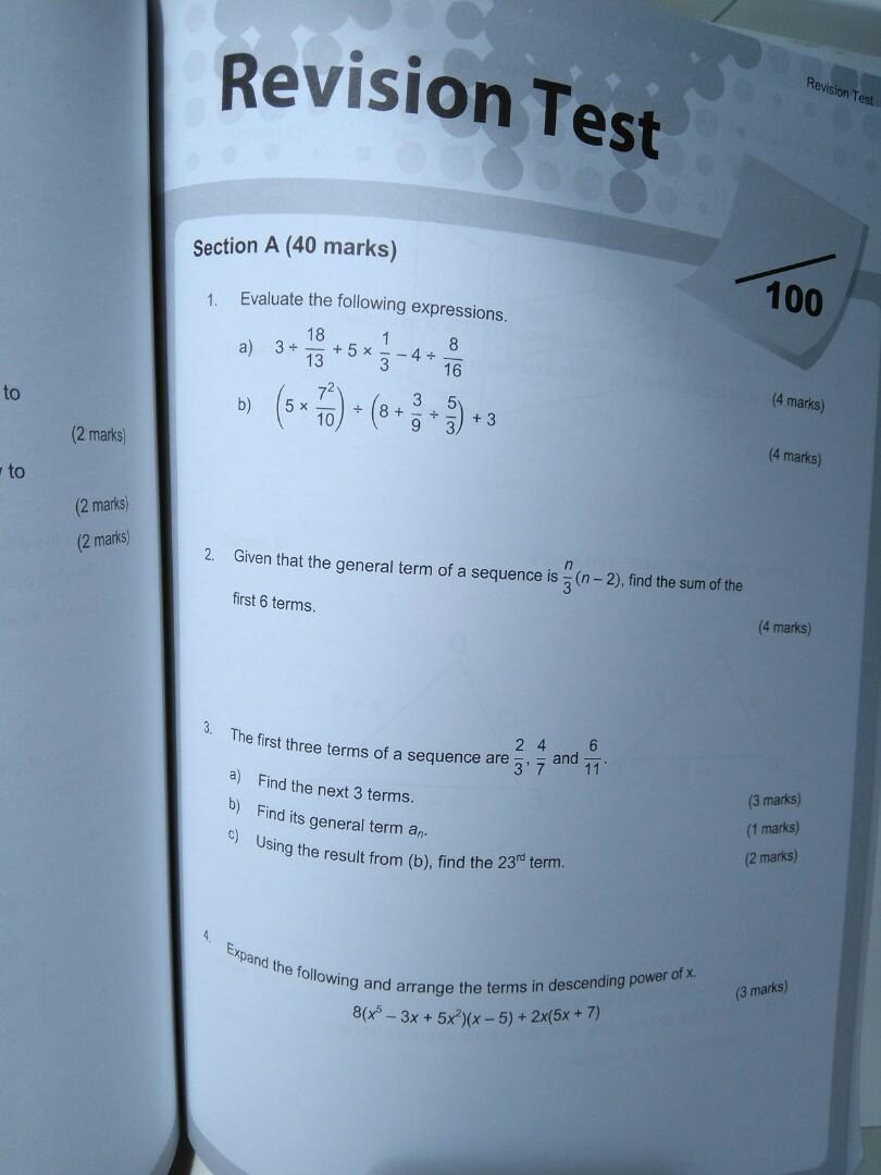 Form 1 Mathematics revision exercise, Hobbies & Toys, Books & Magazines ...