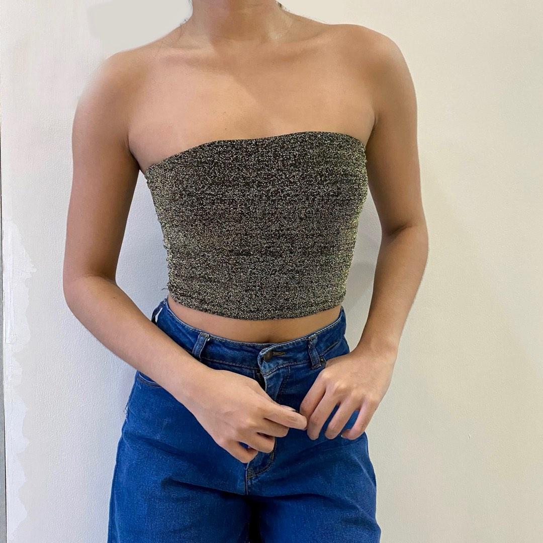 glitter tube top, Women's Fashion, Tops, Sleeveless on Carousell