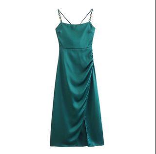 Green  chain sling long dress