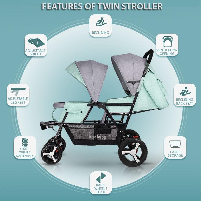[iDS] 9.5kg Reclining Twin Stroller Double Stroller Dual Stroller Front