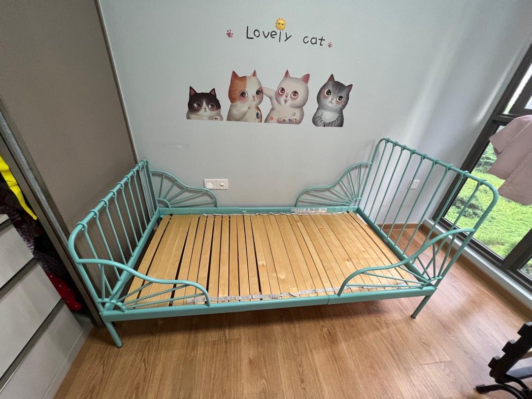 IKEA extendable children bed full set( light green), Furniture & Home