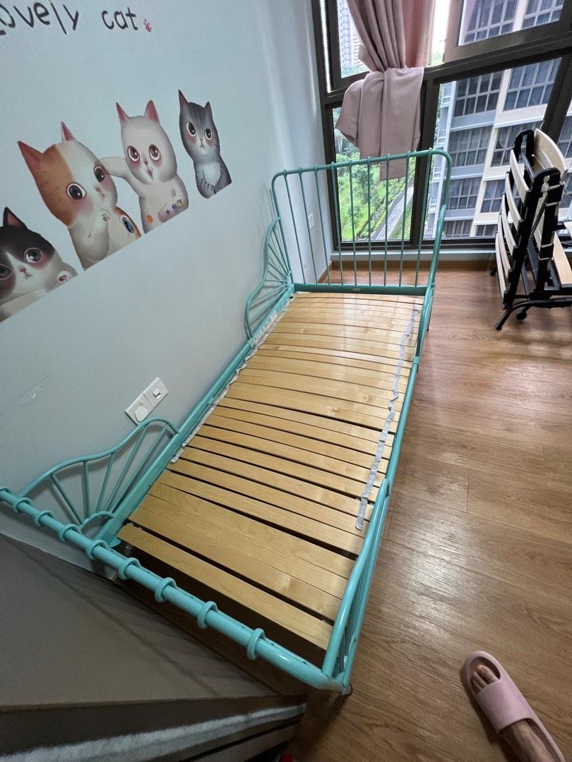 IKEA extendable children bed full set( light green), Furniture & Home