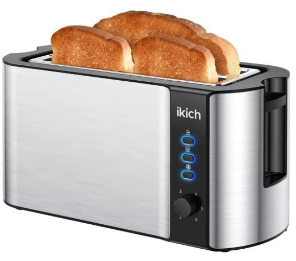 IKICH Toaster 4 Slice, Toaster 2 Long Slot Stainless Steel, Warming