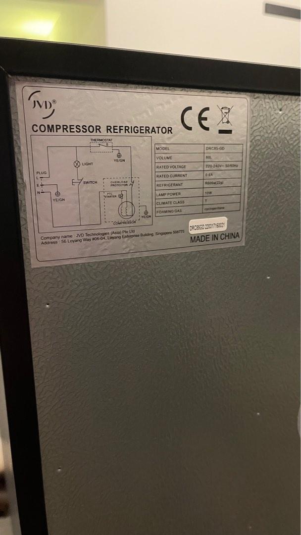 JVD 80L Mini Fridge Glass Door with LED Interior Light, Furniture & Home Living, Kitchenware