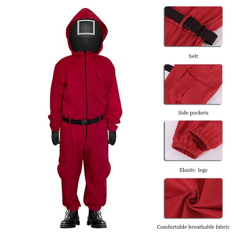 Kids Squid Game Costume Cosplay Jumpsuit Logo Mask Square Circle
