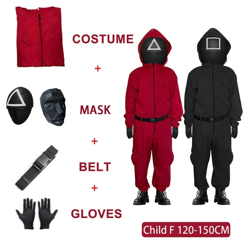 Kids Squid Game Costume Cosplay Jumpsuit Logo Mask Square Circle
