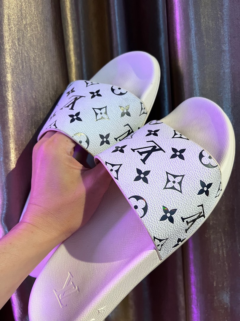 White louis vuitton slides on sale
