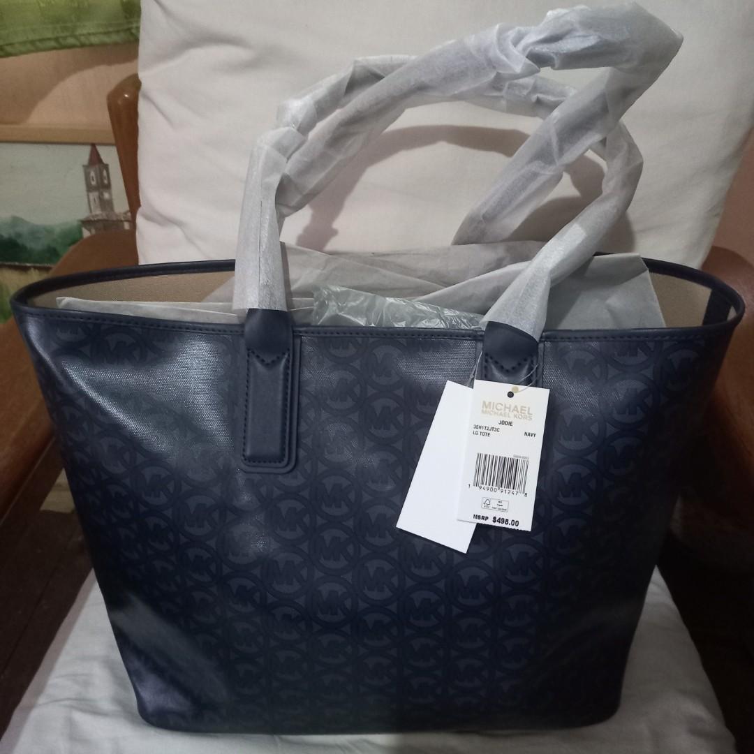 Michael Kors Carry All Travel Women's Tote Shoulder Hand Bag Large Logo  Jacquard in Navy Blue, Luxury, Bags & Wallets on Carousell