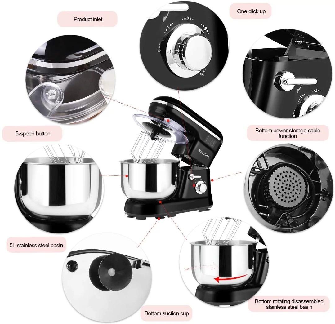 Nestling 5L Stand Mixer 1200W with Mixing Bowl, 5 Speed TiltHead