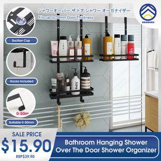 ODOROKU 1/2 Tiers Hanging Shower Caddy Over The Door Shower Organizer Stainless Steel Bathroom Storage Rack with Hook and Basket Hangers Black