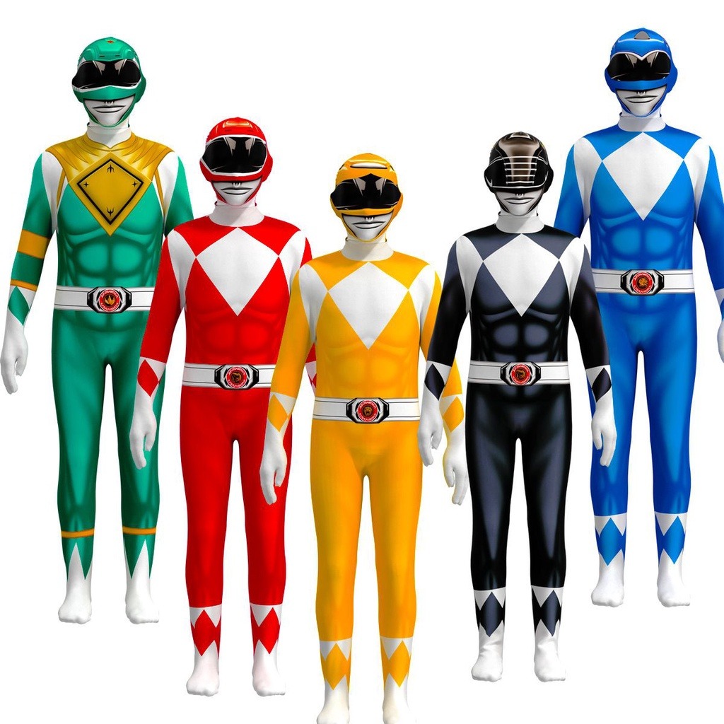 Power Rangers Costume Kids Adult Cosplay Fancy Dress Party Jumpsuit ...