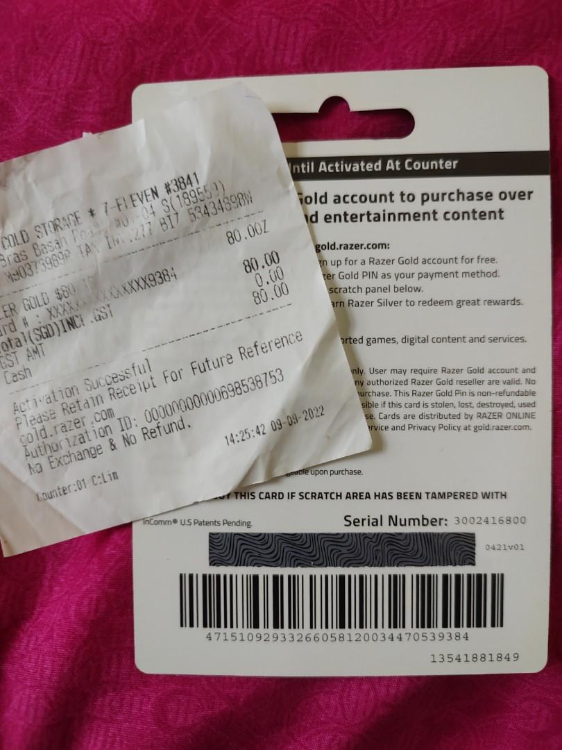 Razer Gold card worth 80SGD, Video Gaming, Gaming Accessories, Game