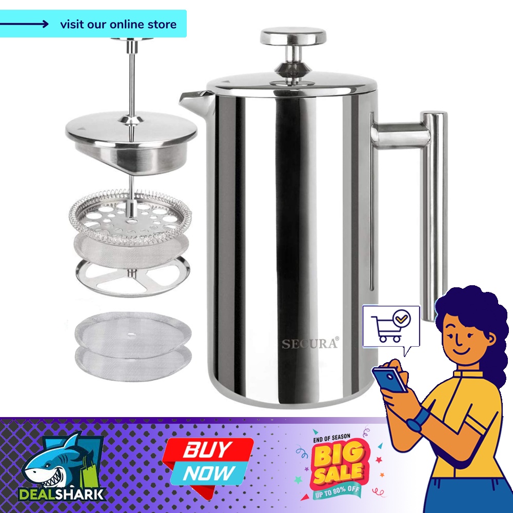 (readystock) Secura French Press Coffee Maker, 304 Grade Stainless