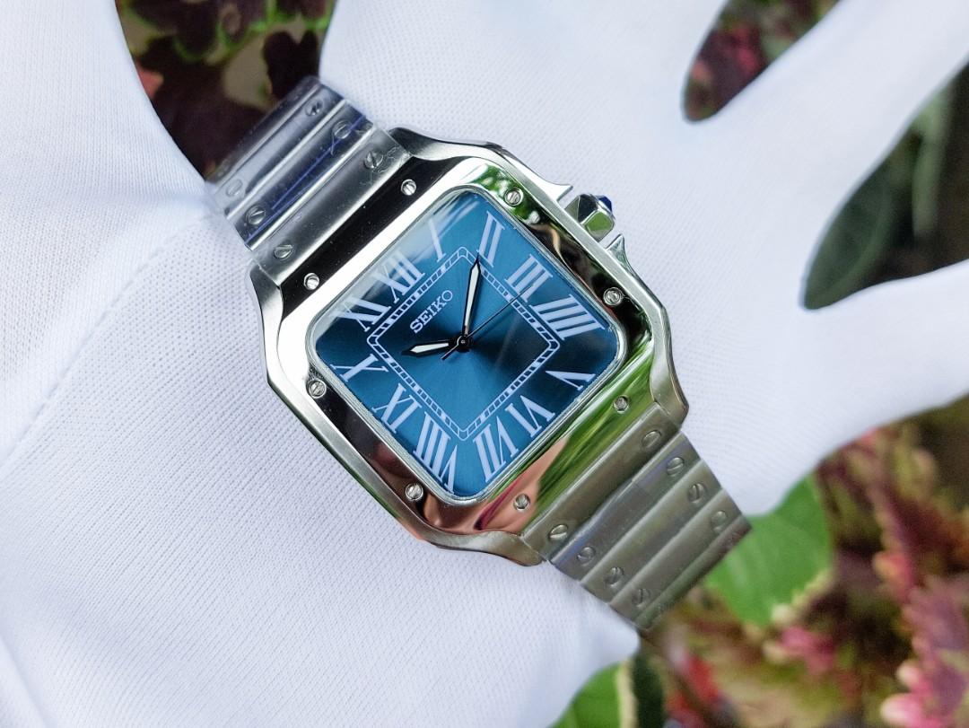 Seiko Custom Build SANTOS de CARTIER HOMAGE Gradient Blue Green Dialed  Automatic Watch, Luxury, Watches on Carousell