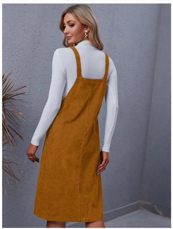 Pocket front overall corduroy dress top
