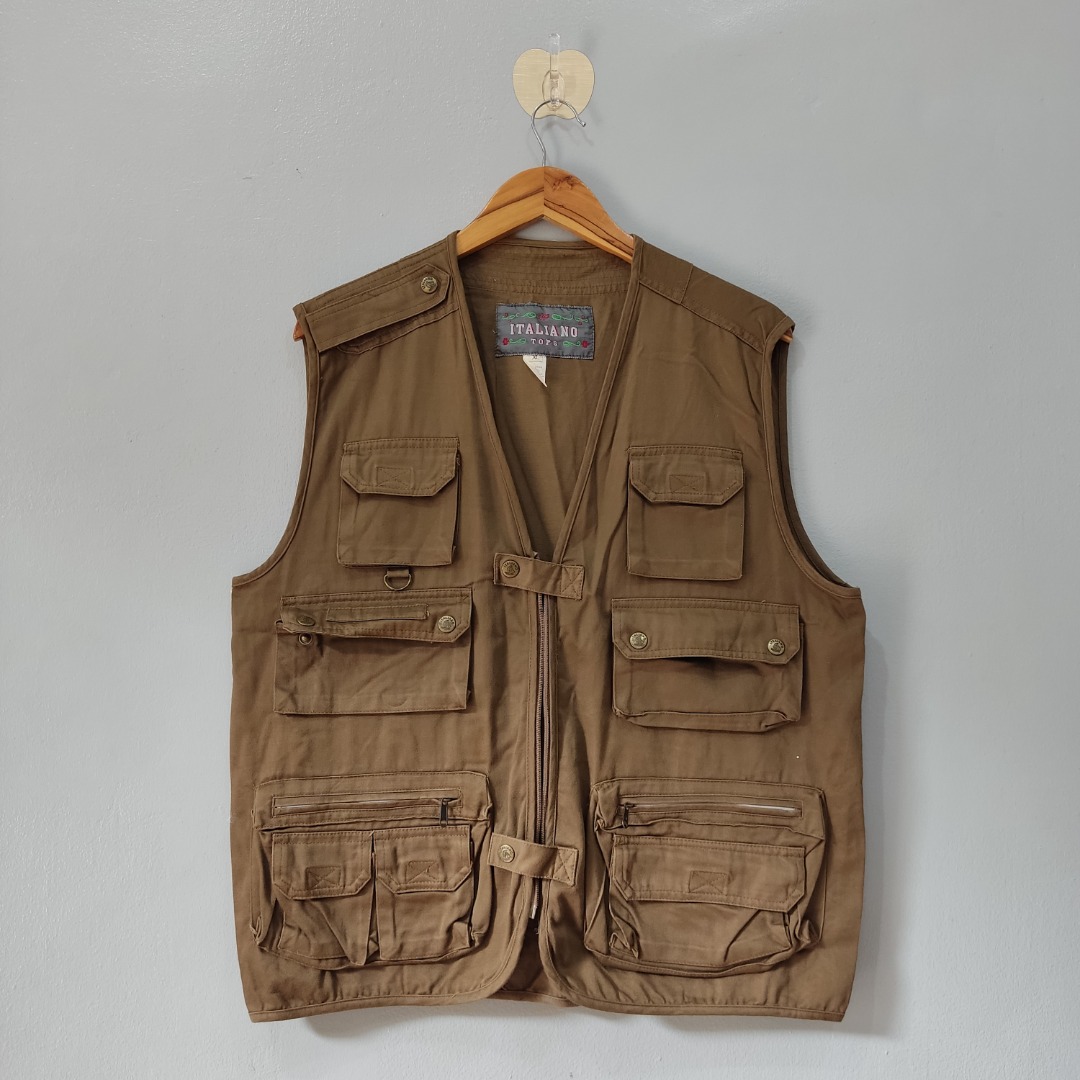 Vintage Fisherman Multipocket Cargo Vest, Men's Fashion, Tops & Sets