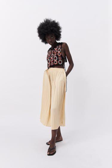 Zara | Pants & Jumpsuits | Zara Fulllength Pleated Pants Sand Size Xs New  With Tags | Poshmark
