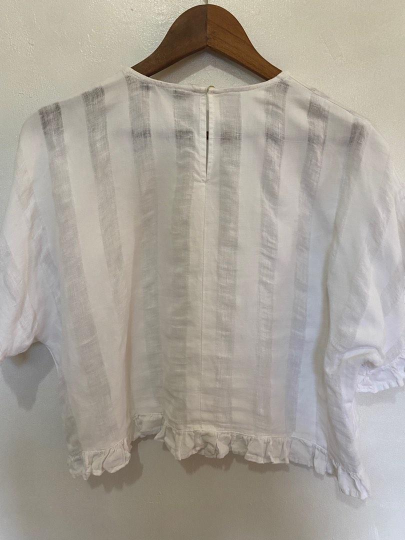 Zara white linen top, Women's Fashion, Tops, Blouses on Carousell